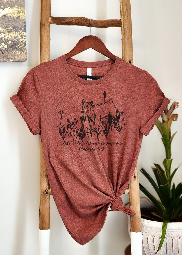 Like Calves Let Out To Pasture Short Sleeve Tee [4 colors] tcc graphic tee - $19.99 The Cinchy Cowgirl Small Heather Clay 