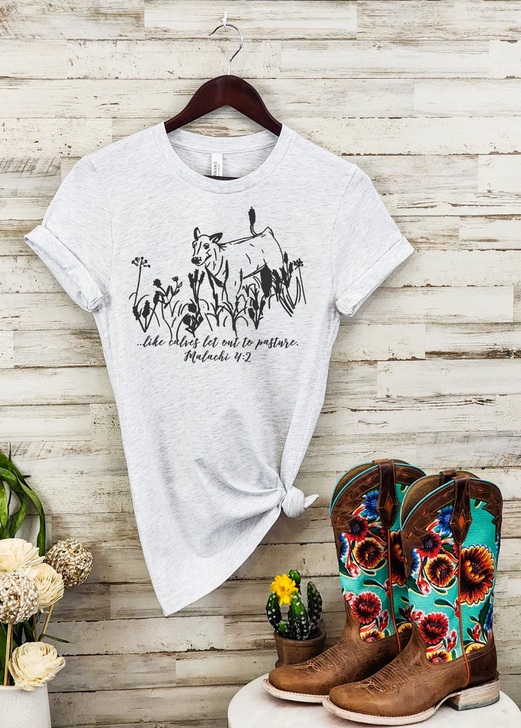 Like Calves Let Out To Pasture Short Sleeve Tee [4 colors] tcc graphic tee - $19.99 The Cinchy Cowgirl Small Ash 
