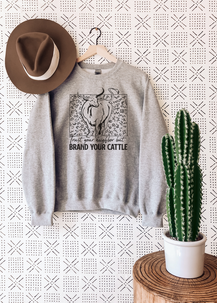 Gray Brand Your Cattle Crewneck Sweatshirt Pullover The Cinchy Cowgirl   
