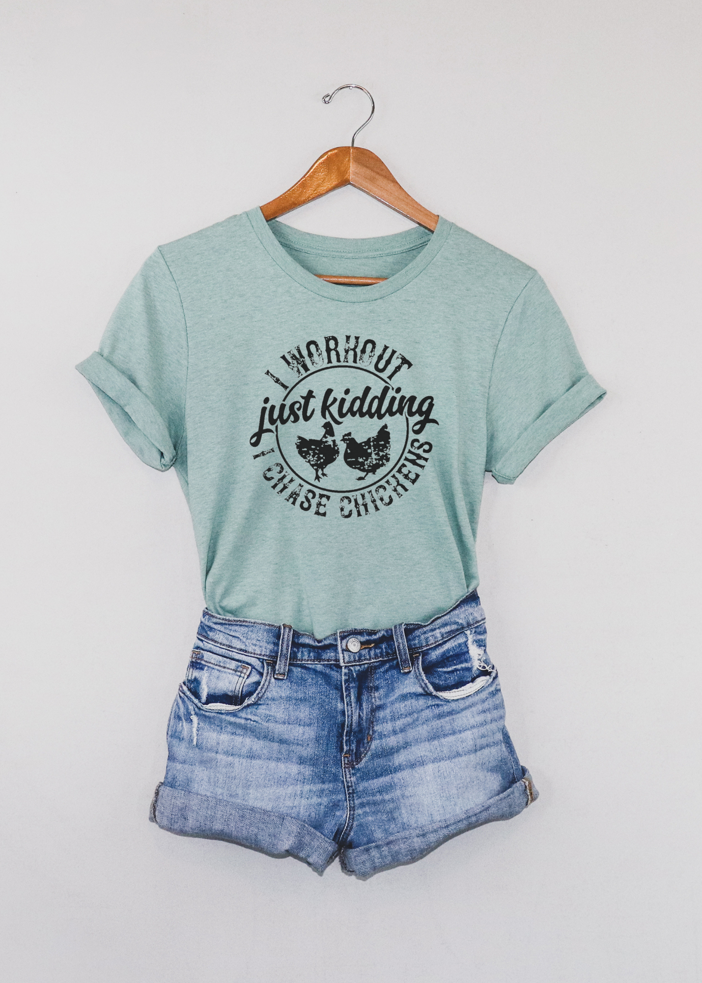 I Chase Chickens Short Sleeve Tee [4 colors] tcc graphic tee - $19.99 The Cinchy Cowgirl Small Dusty Blue 