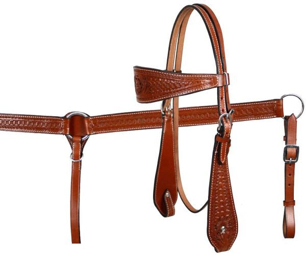 Medium Oil Tooled Plain Headstall Set headstall set Shiloh   