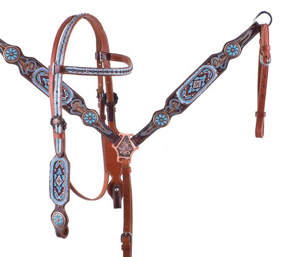 Light Blue Beaded Headstall Set headstall set Shiloh   