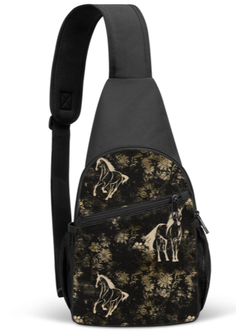 Black Vintage Floral Horse Sling Bag sling bag The Cinchy Cowgirl   