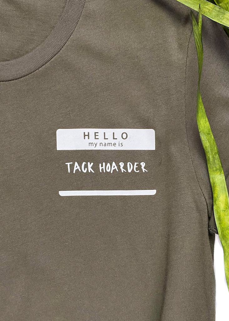 Army Green Hello Tack Hoarder Side Short Sleeve Tee tcc graphic tee The Cinchy Cowgirl   