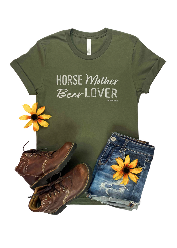Army Green Horse Mother Beer Lover Short Sleeve Graphic Tee tcc graphic tee The Cinchy Cowgirl   