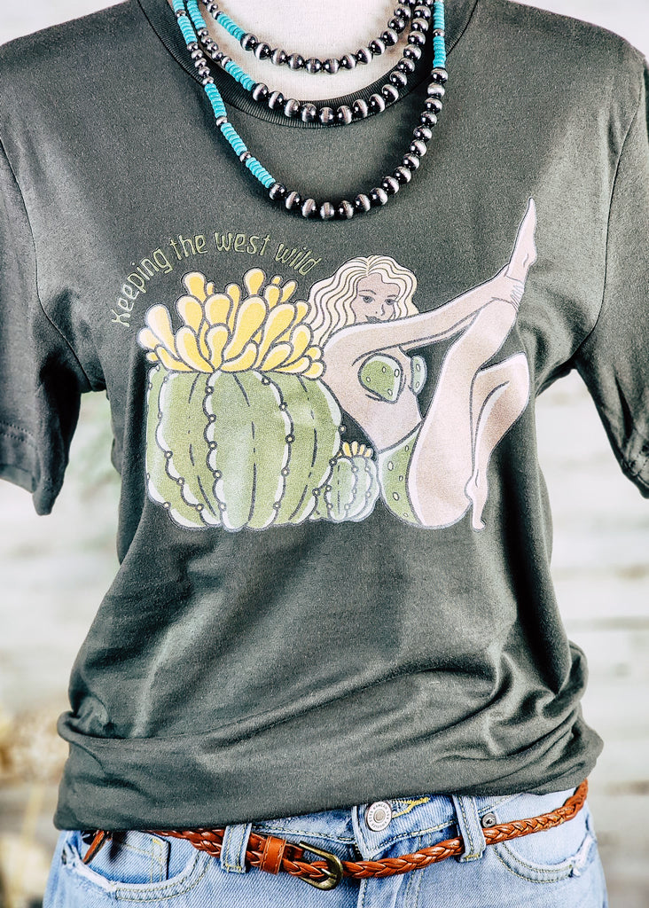 Army Green Keeping The West Wild Short Sleeve Graphic Tee tcc graphic tee The Cinchy Cowgirl   