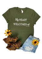 Army Green My Heart Welcomes All Short Sleeve Tee tcc graphic tee The Cinchy Cowgirl