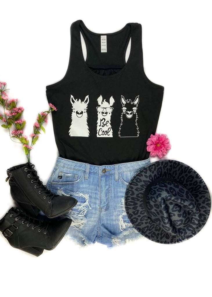 Black Be Cool Llamas Tank Top tcc graphic tee The Cinchy Cowgirl   