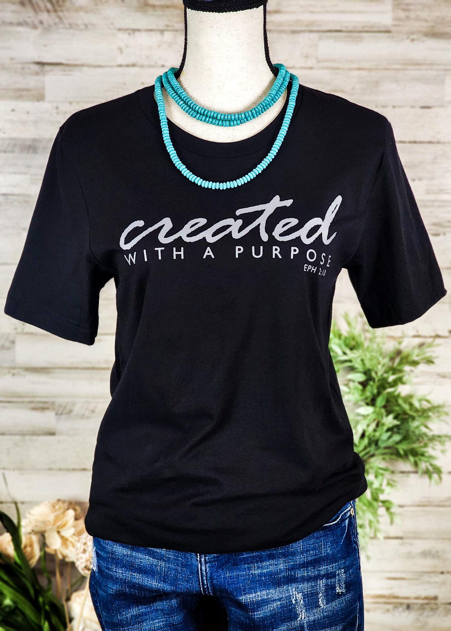 Black Created With A Purpose Short Sleeve Graphic Tee tcc graphic tee The Cinchy Cowgirl   