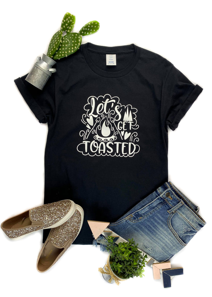 Black Let's Get Toasted Campfire Short Sleeve Tee tcc graphic tee The Cinchy Cowgirl   
