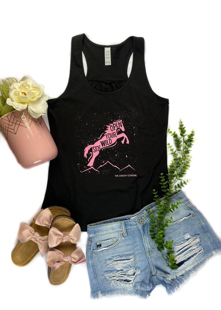 Black Open Your Wild Side Tank tcc graphic tee The Cinchy Cowgirl   
