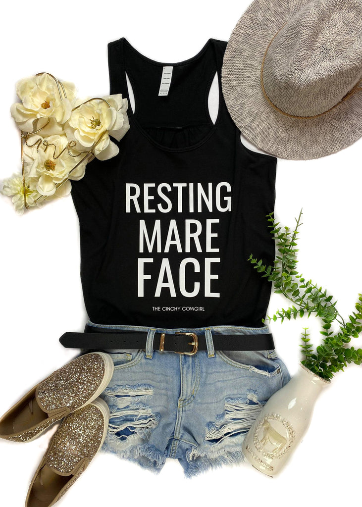 Black Resting Mare Face Graphic Tank Top tcc graphic tee The Cinchy Cowgirl   