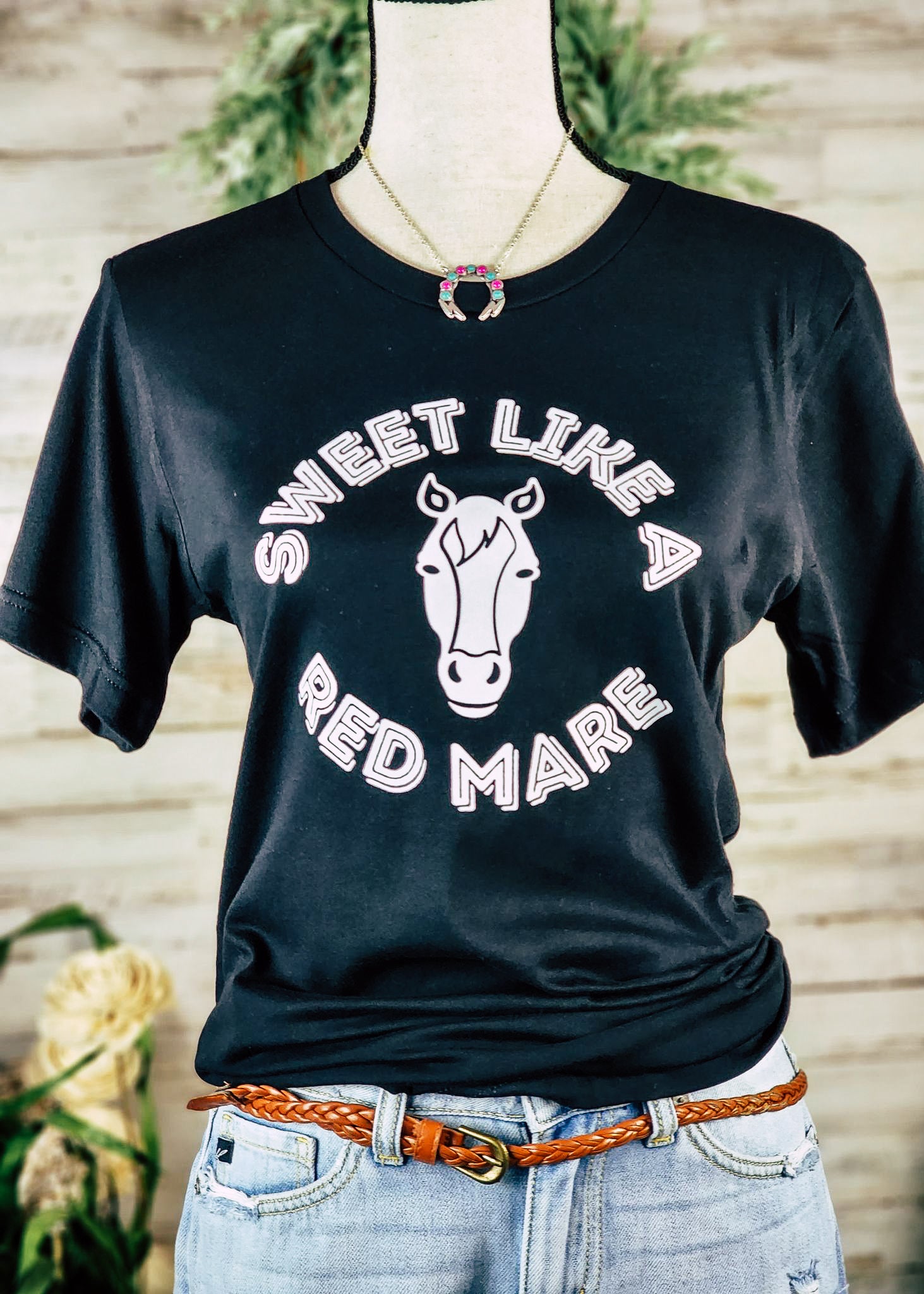Black Sweet Like A Red Mare Short Sleeve Graphic Tee tcc graphic tee The Cinchy Cowgirl   