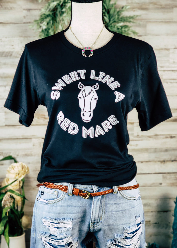Black Sweet Like A Red Mare Short Sleeve Graphic Tee tcc graphic tee The Cinchy Cowgirl   