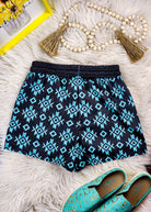 Black & Turquoise Aztec Drawstring Shorts Shorts The Cinchy Cowgirl (YC)   