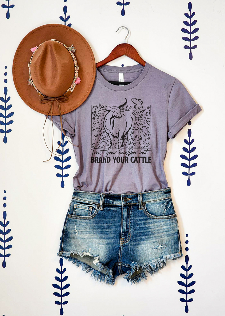 Brand Your Cattle Short Sleeve Tee [4 colors] tcc graphic tee - $19.99 The Cinchy Cowgirl Small Storm 