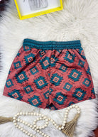 Brown Rust & Green Aztec Drawstring Shorts TCC Shorts The Cinchy Cowgirl (YC)   
