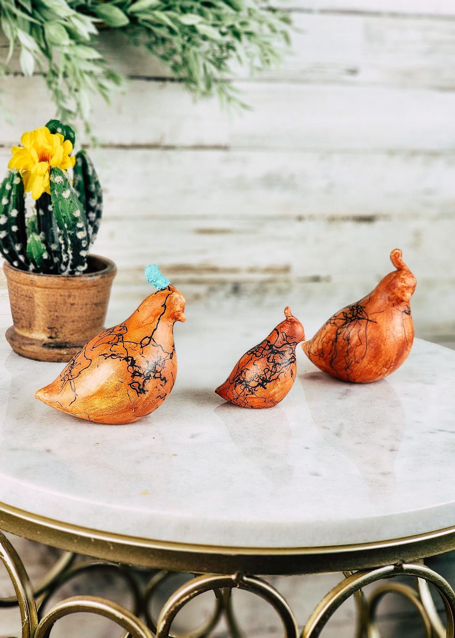 Burnt Orange Horse Hair Quail Set Horse Hair Pottery Mike Tarter   