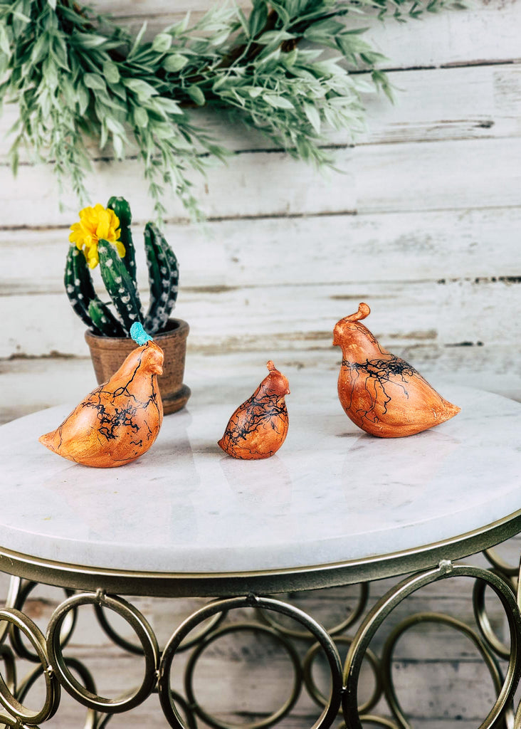 Burnt Orange Horse Hair Quail Set Horse Hair Pottery Mike Tarter   