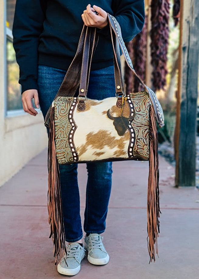 Cowhide Steer Skull Crossbody Handbag The Cinchy Cowgirl