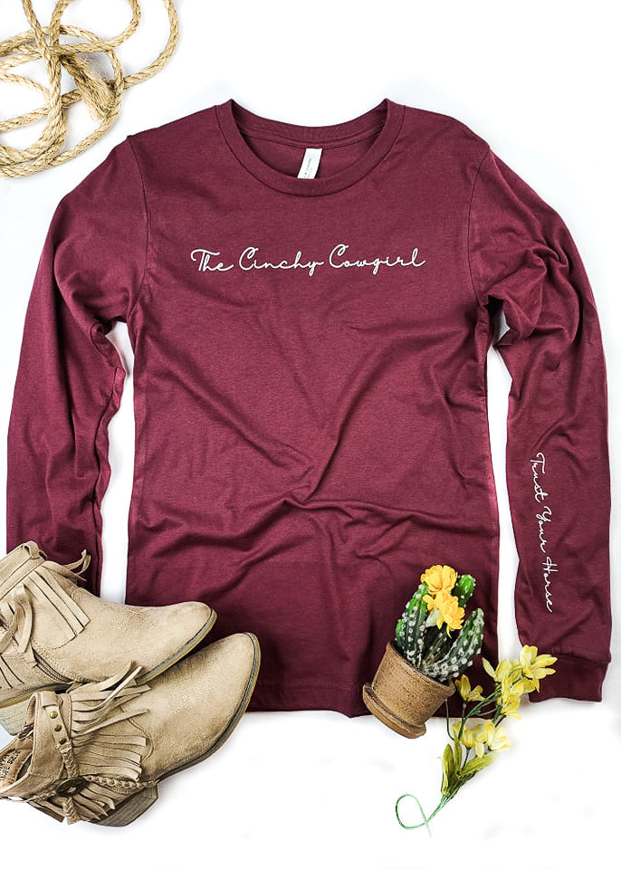 Cardinal Red Trust Your Horse Long Sleeve Graphic Tee graphic tee long sleeve The Cinchy Cowgirl   