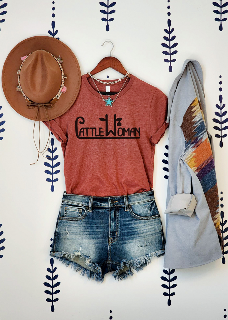 Cattle Woman Short Sleeve Tee [4 colors] tcc graphic tee - $19.99 The Cinchy Cowgirl Small Heather Clay 