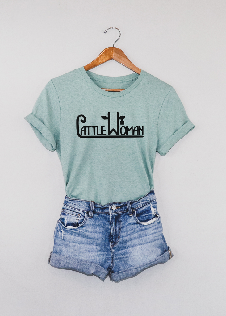 Cattle Woman Short Sleeve Tee [4 colors] tcc graphic tee - $19.99 The Cinchy Cowgirl Small Dusty Blue 
