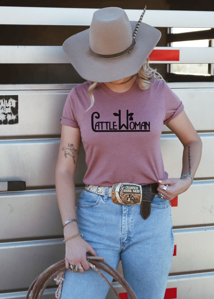 Cattle Woman Short Sleeve Tee [4 colors] tcc graphic tee - $19.99 The Cinchy Cowgirl Small Mauve 