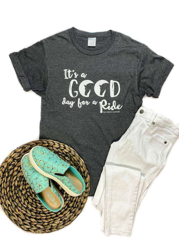 Charcoal Good Day For A Ride Short Sleeve Tee tcc graphic tee The Cinchy Cowgirl   