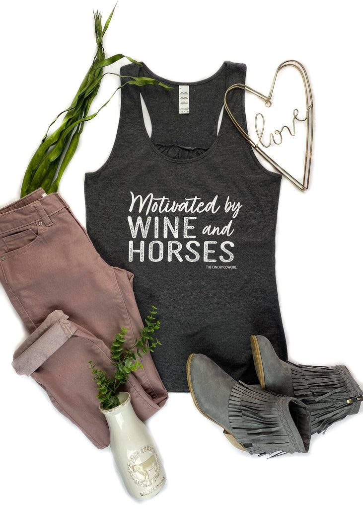 Charcoal Motivated by Wine & Horses Tank tcc graphic tee The Cinchy Cowgirl   