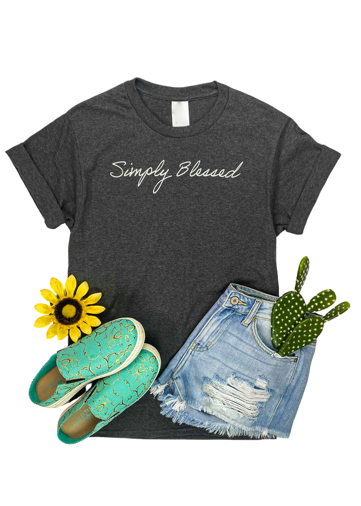 Charcoal Simply Blessed Short Sleeve Graphic Tee tcc graphic tee The Cinchy Cowgirl   