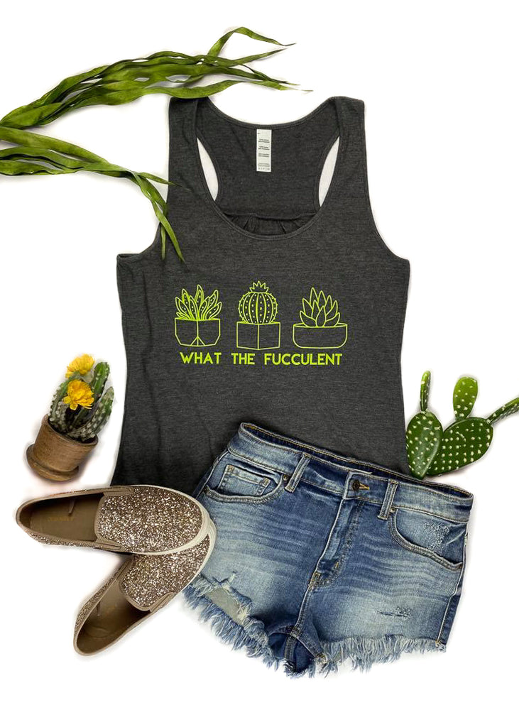 Charcoal What The Fucculent Tank Top tcc graphic tee The Cinchy Cowgirl   
