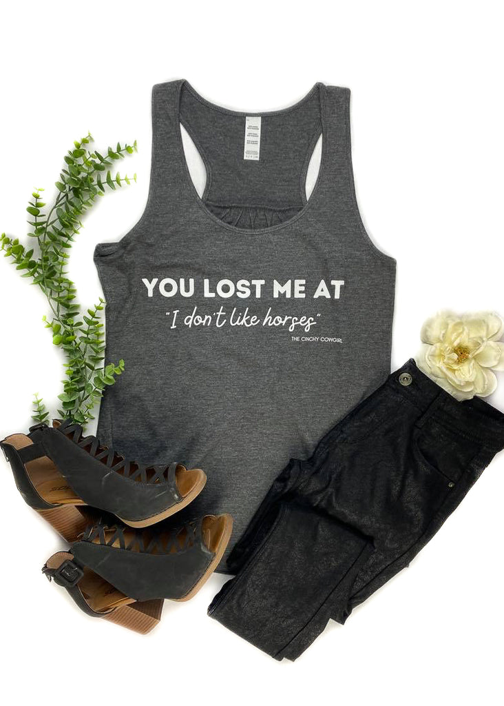Charcoal You Lost Me Tank Top tcc graphic tee The Cinchy Cowgirl   