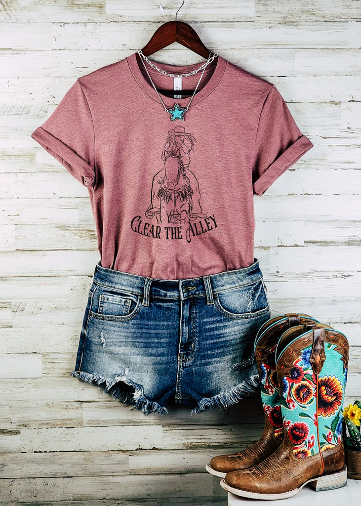 Clear The Alley Short Sleeve Tee [4 Colors] tcc graphic tee - $19.99 The Cinchy Cowgirl Small Mauve 