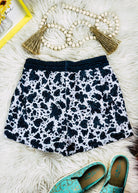 Cowprint Drawstring Shorts drawstring shorts The Cinchy Cowgirl (YC)   