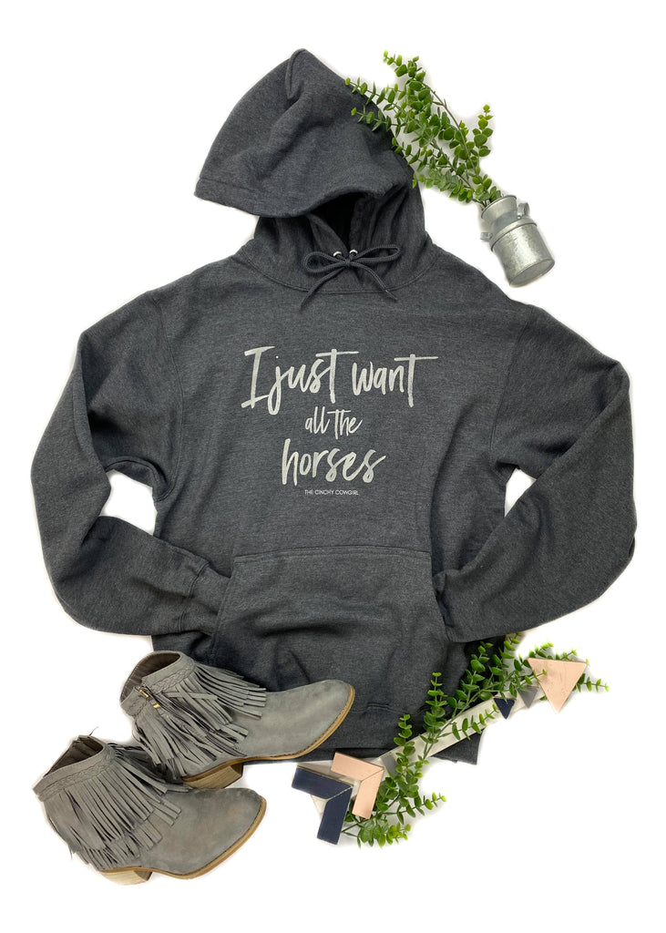 Dark Grey I Just Want All The Horses Hoodie graphic hoodie The Cinchy Cowgirl   