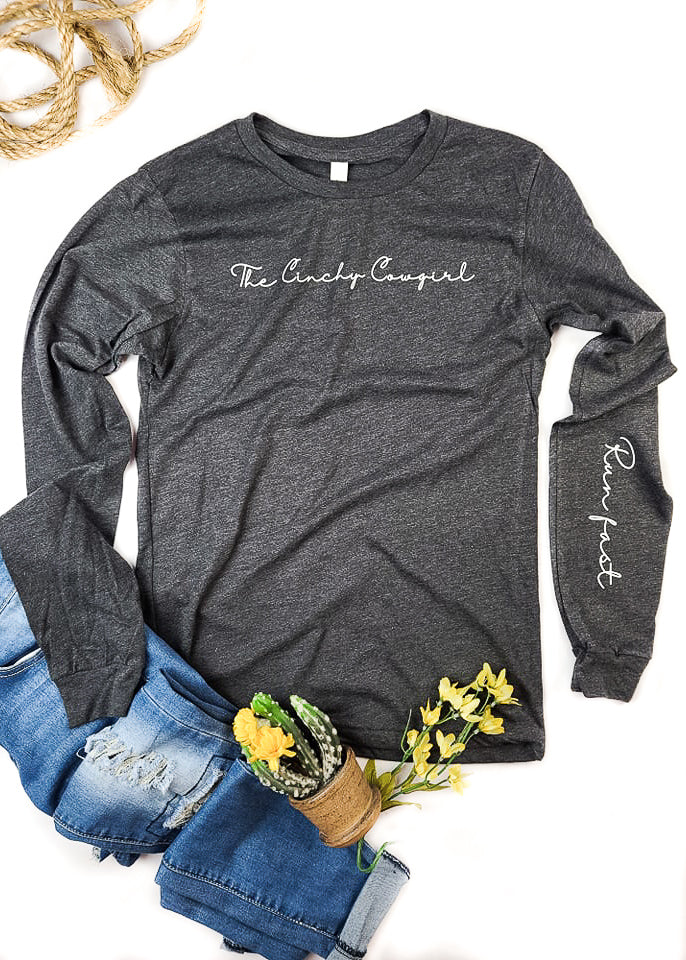 Dark Grey Run Fast Long Sleeve Graphic Tee graphic tee long sleeve The Cinchy Cowgirl   