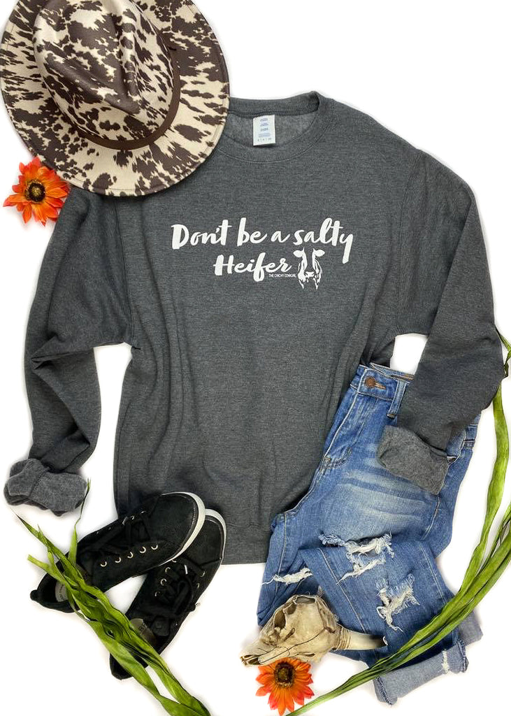 Dark Grey Salty Heifer Sweatshirt Graphic Sweatshirt The Cinchy Cowgirl   