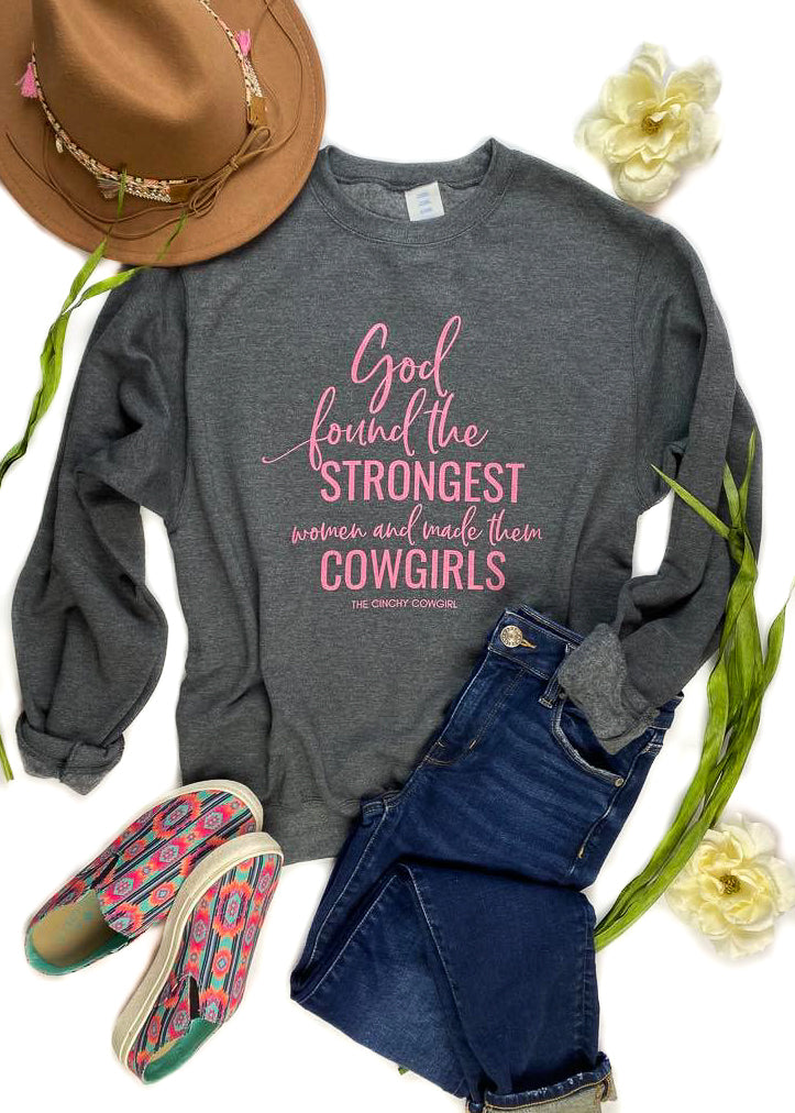 Dark Grey Strongest Women Sweatshirt Graphic Sweatshirt The Cinchy Cowgirl   