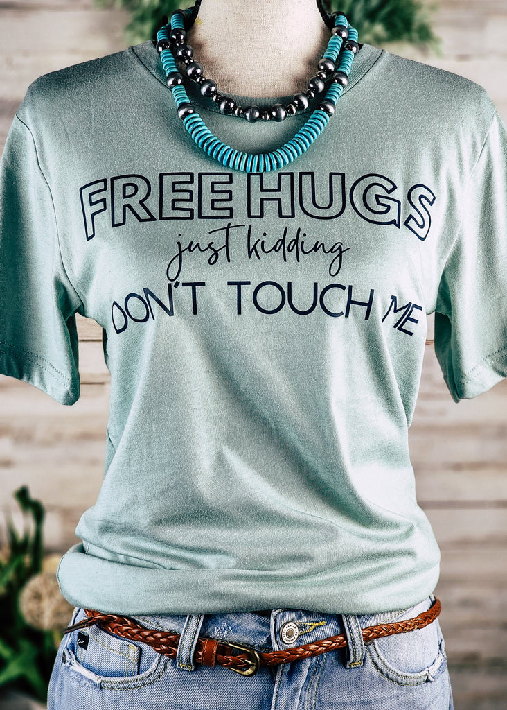Dusty Blue Free Hugs Short Sleeve Graphic Tee tcc graphic tee The Cinchy Cowgirl   