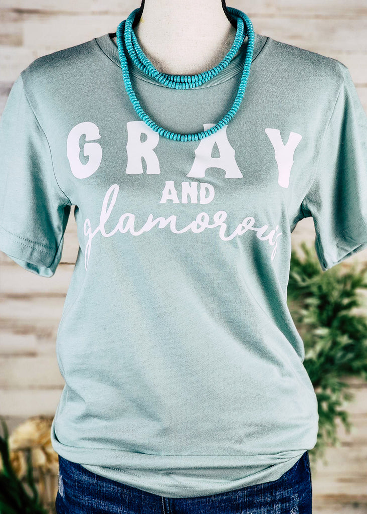Dusty Blue Gray & Glamorous Short Sleeve Graphic Tee tcc graphic tee The Cinchy Cowgirl   