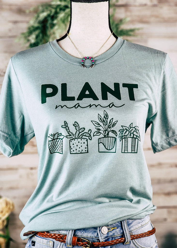 Dusty Blue Plant Mama Short Sleeve Graphic Tee tcc graphic tee The Cinchy Cowgirl   