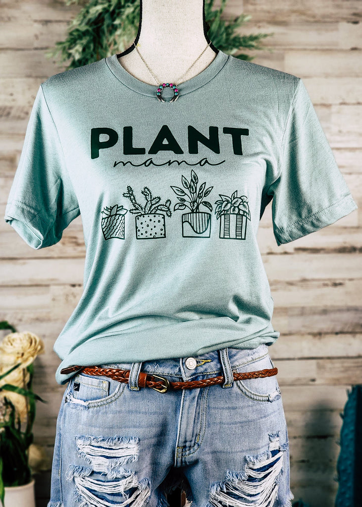 Dusty Blue Plant Mama Short Sleeve Graphic Tee tcc graphic tee The Cinchy Cowgirl   