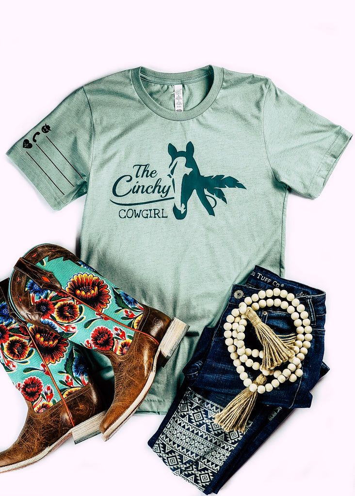 Dusty Blue Rider Information Short Sleeve Graphic Tee tcc graphic tee The Cinchy Cowgirl   