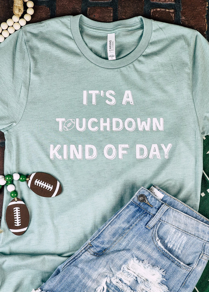 Dusty Blue Touchdown Kind Of Day Short Sleeve Graphic Tee tcc graphic tee The Cinchy Cowgirl   