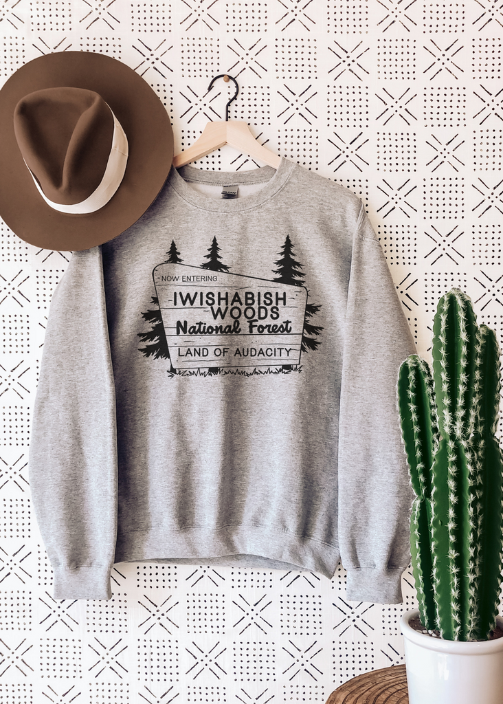 Gray Iwishabishwoods Crewneck Sweatshirt Pullover The Cinchy Cowgirl   