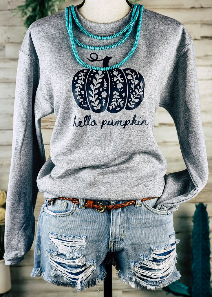Grey Hello Pumpkin Crewneck Sweatshirt