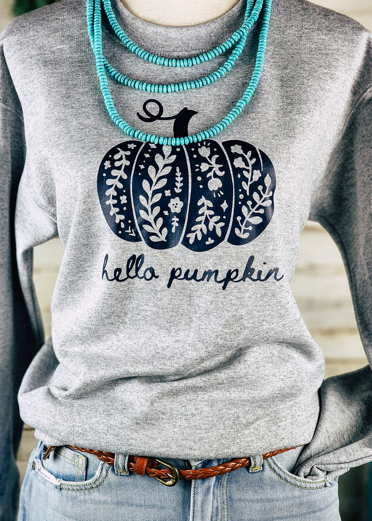 Grey Hello Pumpkin Crewneck Sweatshirt