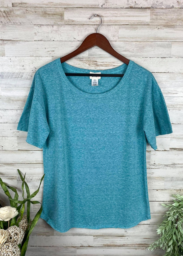 Heather Blue Flared Short Sleeve Top Short Sleeve Tops bibi   