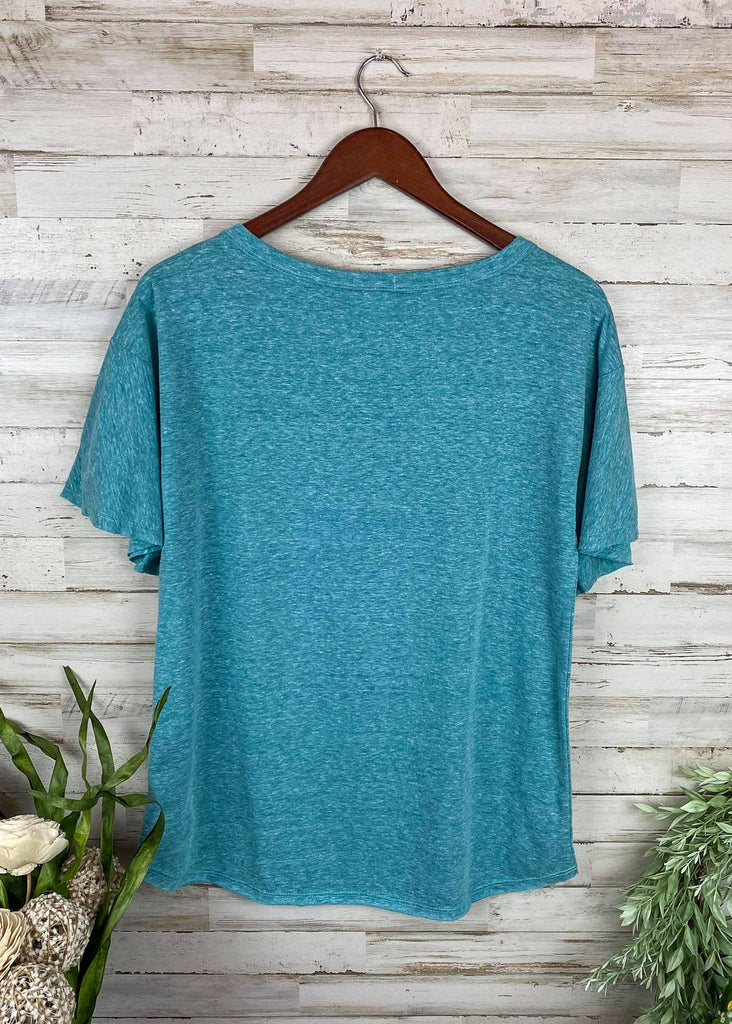 Heather Blue Flared Short Sleeve Top Short Sleeve Tops bibi   
